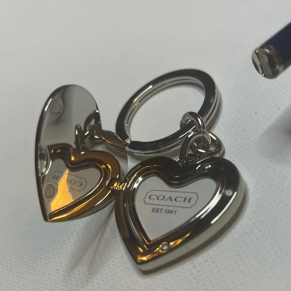 Coach Legacy Locket Colorful Heart Keychain and Blue Coach Pen Set - Picture 4 of 5